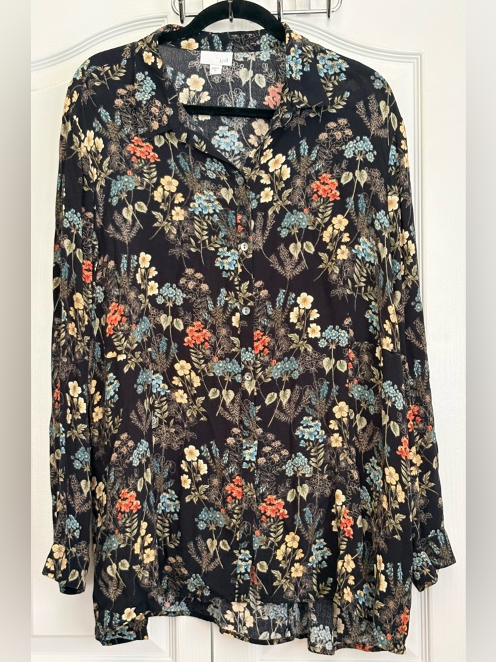 J. Jill Women's Top, Black Floral Button-Front T- Blue, size xl